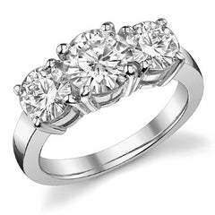 3.0ct (7.5mm,6mm) Round Brilliant Moissanite Three Stone Ring