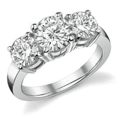 3.0ct (7.5mm,6mm) Round Brilliant Moissanite Three Stone Ring
