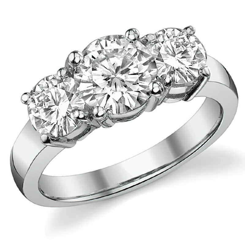 2.25ct (7mm,5mm) Round Brilliant Moissanite Three Stone Ring