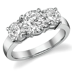 2.25ct (7mm,5mm) Round Brilliant Moissanite Three Stone Ring