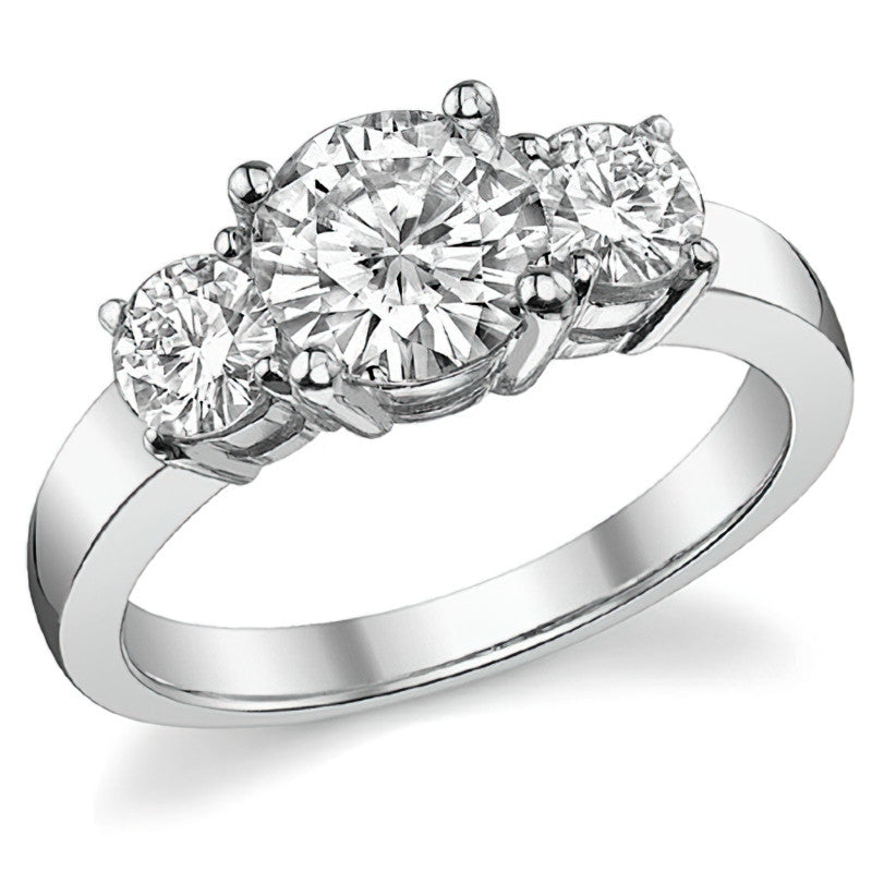 1.9ct (7mm,4.5mm) Round Brilliant Moissanite Three Stone Ring