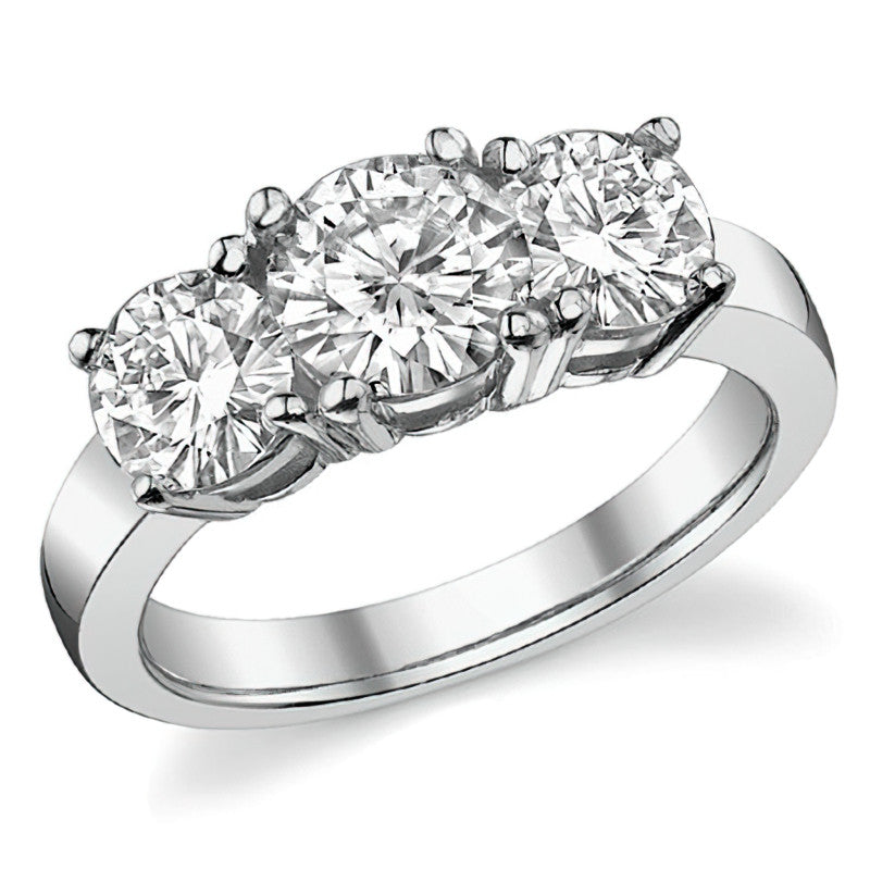 2.5ct (6.5mm,6mm) Round Brilliant Moissanite Three Stone Ring