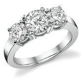 2.0ct (6.5mm,5mm) Round Brilliant Moissanite Three Stone Ring