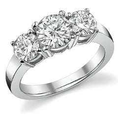2.0ct (6.5mm,5mm) Round Brilliant Moissanite Three Stone Ring
