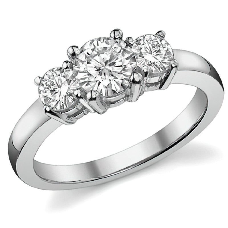 1.25ct (6mm,4mm) Round Brilliant Moissanite Three Stone Ring