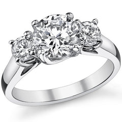 1.75ct (7mm/4mm) Round Brilliant Moissanite Trellis 3 Stone Ring