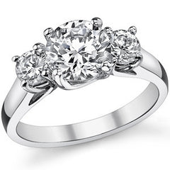 1.75ct (7mm/4mm) Round Brilliant Moissanite Trellis 3 Stone Ring