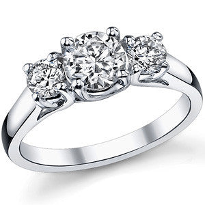 1.25ct (6mm/4mm) Round Brilliant Moissanite Trellis 3 Stone Ring