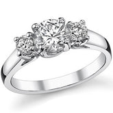 1.1ct (6mm/3.5mm) Round Brilliant Moissanite Trellis 3 Stone Ring