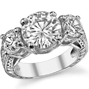 6ct (10mm/6.5mm) Round Brilliant Moissanite Antique 3 Stone Ring