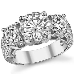 5.5ct (9.5mm/6.5mm) Round Brilliant Moissanite Antique 3 Stone Ring