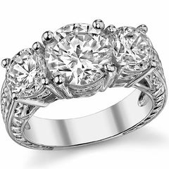5ct (9mm/6.5mm) Round Brilliant Moissanite Antique 3 Stone Ring