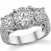 5ct (9mm/6.5mm) Round Brilliant Moissanite Antique 3 Stone Ring