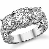 4ct (8mm/6.5mm) Round Brilliant Moissanite Antique 3 Stone Ring