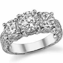 3.5ct (7.5mm/6.5mm) Round Brilliant Moissanite Antique 3 Stone Ring