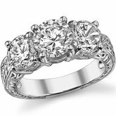 3.5ct (7.5mm/6.5mm) Round Brilliant Moissanite Antique 3 Stone Ring