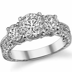 2.5ct (7.5mm/5mm) Round Brilliant Moissanite Antique 3 Stone Ring