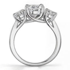 3.3ct (7.5mm/6mm) Round Brilliant Moissanite Trellis Three-Stone Ring