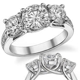 3.3ct (7.5mm/6mm) Round Brilliant Moissanite Trellis Three-Stone Ring