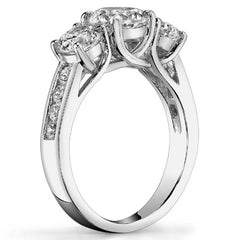 2.8ct (6.5mm/6mm) Round Brilliant Moissanite Trellis Three-Stone Ring