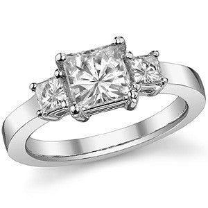 1.9ct (6mm/3.5mm) Princess cut Moissanite Three Stone Ring