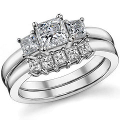 1.2ct (5mm/3mm) Princess cut Moissanite Three Stone Ring