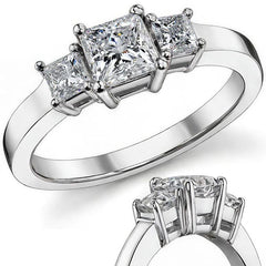1.2ct (5mm/3mm) Princess cut Moissanite Three Stone Ring