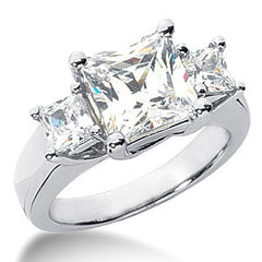 4.1ct (8mm/4mm) Princess Moissanite Three Stone Ring