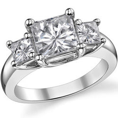 3.34ct (7mm/4.5mm) Princess cut Moissanite Three Stone Ring