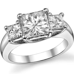 3.0ct (7mm/4mm) Princess cut Moissanite Three Stone Ring