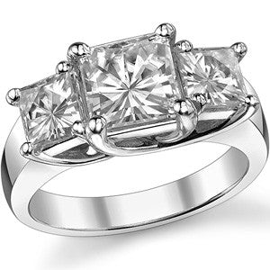 3.36ct (6.5mm/5mm) Princess cut Moissanite Three Stone Ring