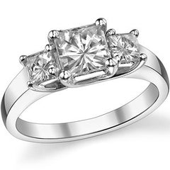 1.6ct (5.5mm/3.5mm) Princess cut Moissanite Three Stone Ring