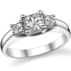1.2ct (5mm/3mm) Princess cut Moissanite Three Stone Ring