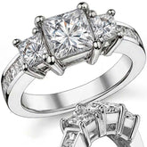 3.2ct (6.5mm/4mm) Princess cut Moissanite Three Stone Ring