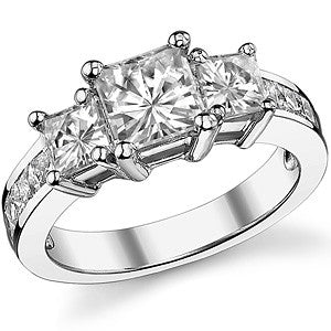 3.5ct (6mm/4mm) Princess cut Moissanite Three Stone Ring