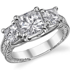 4.0ct (7mm/5mm) Antique Princess cut Moissanite 3 Stone Ring