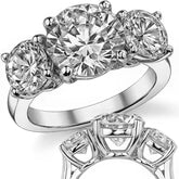 5ct (9.0mm, 6.5mm) Three-Stone Round Brilliant Moissanite Ring