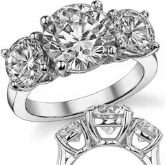 5ct (9.0mm, 6.5mm) Three-Stone Round Brilliant Moissanite Ring