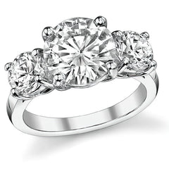 4.5ct(9.0mm,6.0mm) 3-Stone Round Brilliant Moissanite Ring