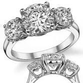 3.0ct(8.0mm,5.0mm) Three-Stone Round Brilliant Moissanite Ring
