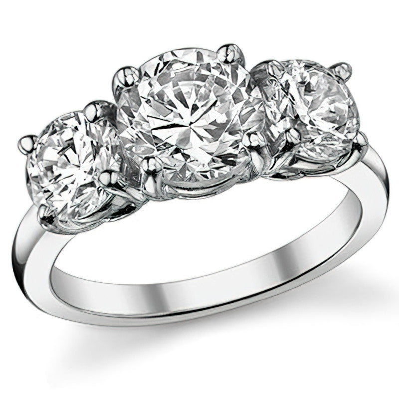 3.0ct(7.5mm,6.0mm) Three-Stone Round Brilliant Moissanite Ring