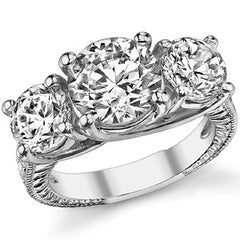 5.2ct 9mm/6.5mm Round Brilliant Moissanite Antique Trellis 3-Stone Ring