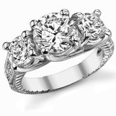 3.1ct (7.5mm,6mm) Round Brilliant Moissanite Antique Trellis 3-Stone Ring