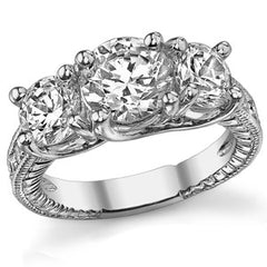 2.9ct (7mm,6mm) Round Brilliant Moissanite Antique Trellis 3-Stone Ring