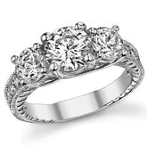 2.4ct (7mm,5mm) Round Brilliant Moissanite Antique Trellis 3-Stone Ring