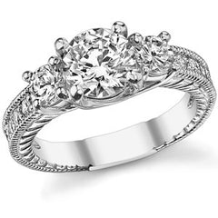 1.9ct 7mm/4mm Round Brilliant Moissanite Antique Trellis 3-Stone Ring