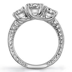 2.2ct (6.5mm,5mm) Round Brilliant Moissanite Antique Trellis 3-Stone Ring