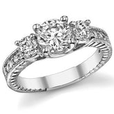 1.6ct (6.5mm,4mm) Round Brilliant Moissanite Antique Trellis 3-Stone Ring