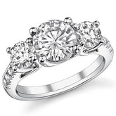 3.2ct (8mm/5mm) Round Brilliant Moissanite Trellis Three-Stone Ring