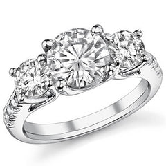 3.2ct (8mm/5mm) Round Brilliant Moissanite Trellis Three-Stone Ring